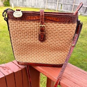 Brahmin Tisbury Collection Woven Straw & Croc Leather Purse/Crossbody